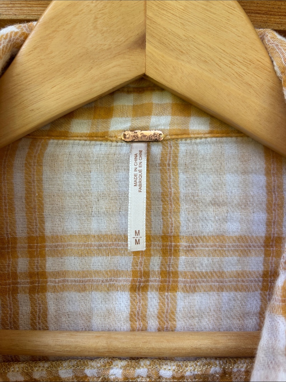 Free People Lyndsy Buttondown Shirt Plaid Mixed Gingham Cotton Yellow Medium - Picture 3 of 7